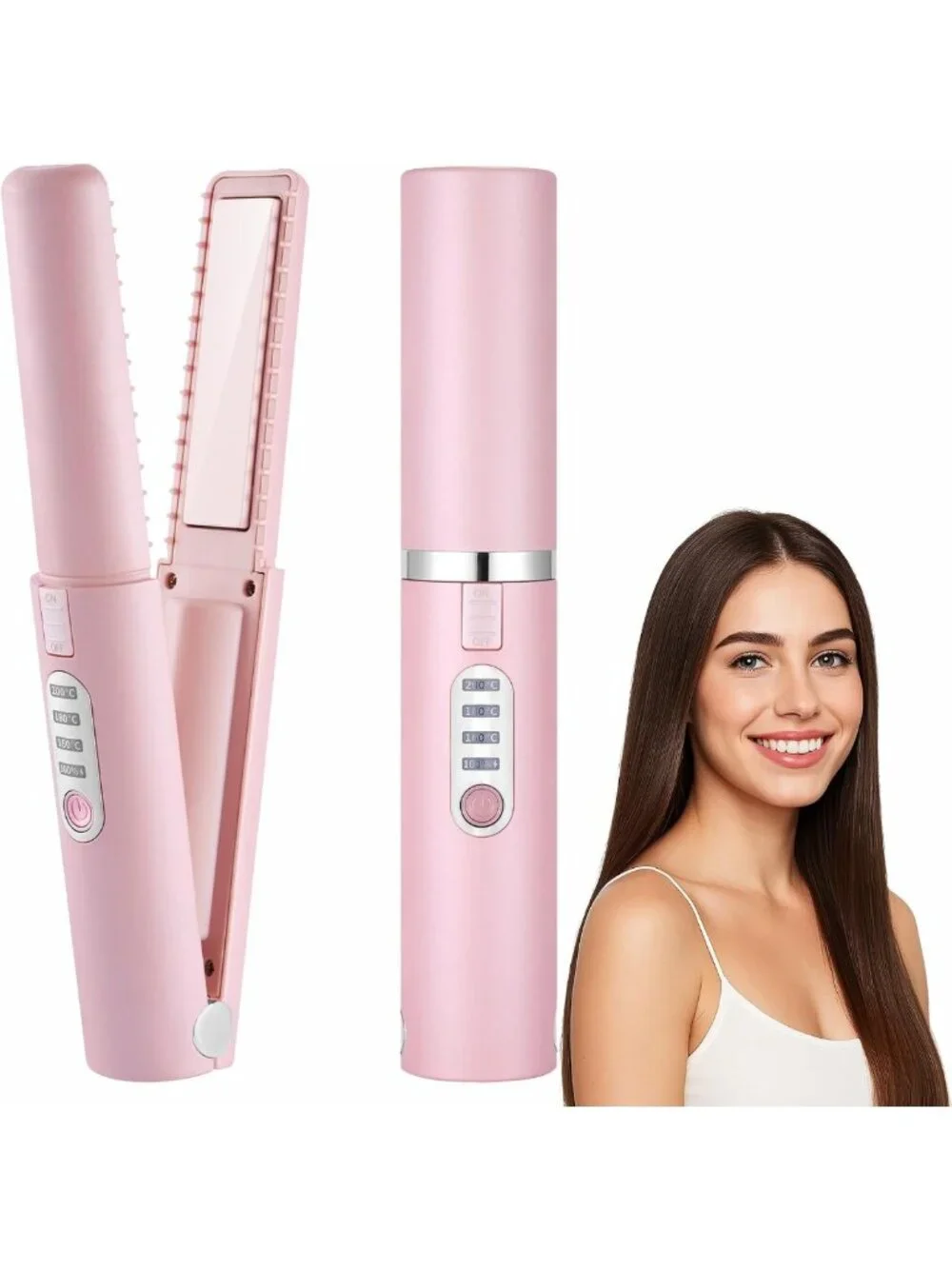 Portable Cordless Mini Hair Straightener & Curler | USB-C Travel Flat Iron, 3